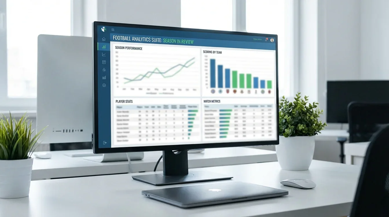 Tela de computador mostrando gráficos de análise de dados esportivos