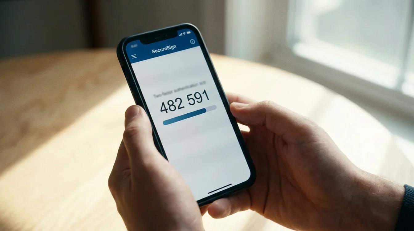 Smartphone exibindo aplicativo de autenticação com código de verificação temporário