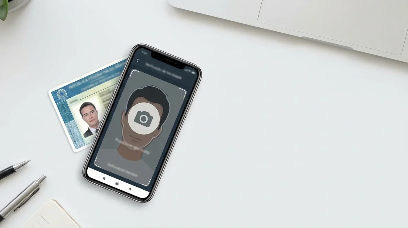 Documento de identidade e smartphone mostrando processo de verificação