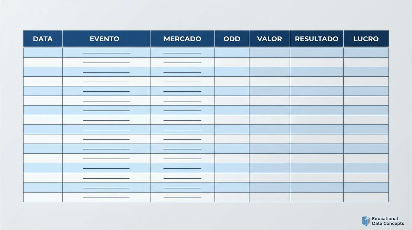 Exemplo de estrutura de planilha com colunas organizadas para registro de apostas