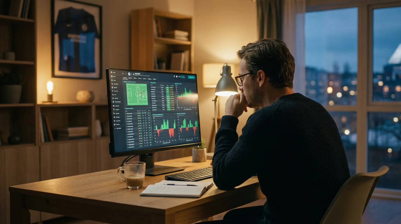 Pessoa analisando estatísticas de futebol em computador
