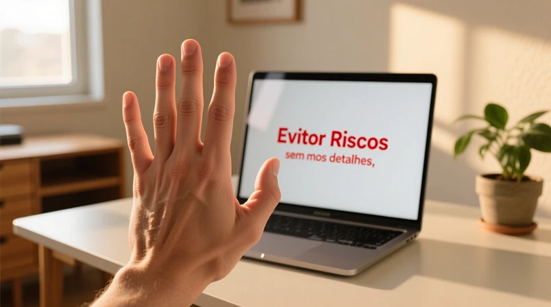 Mão fazendo gesto de parar em frente a laptop representando autocontrole e estratégias a evitar nas apostas