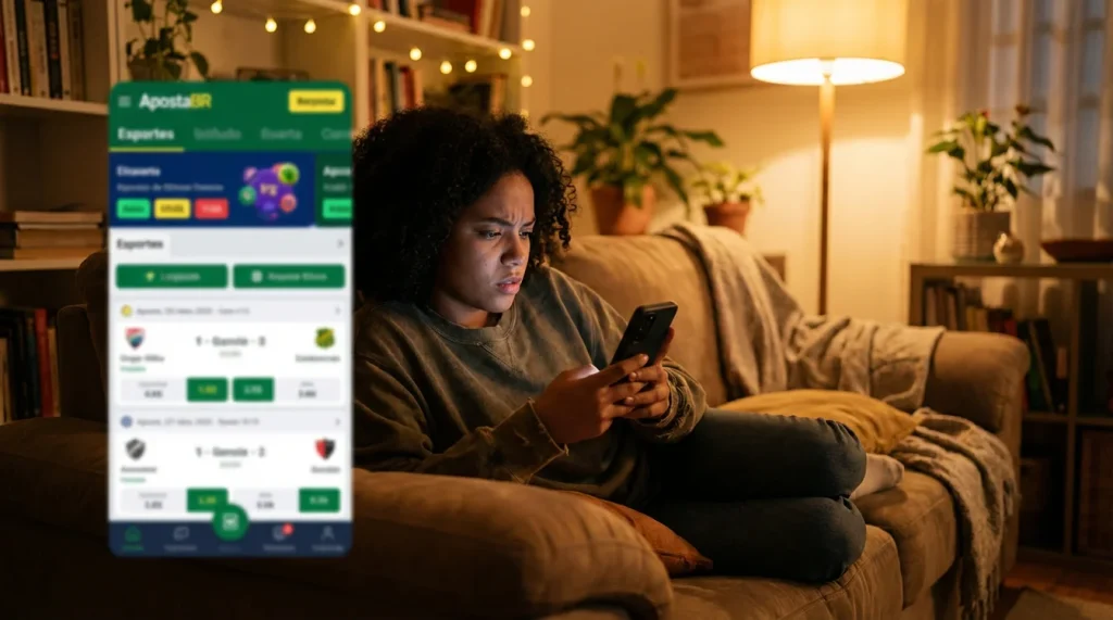 Pessoa usando smartphone para fazer aposta esportiva