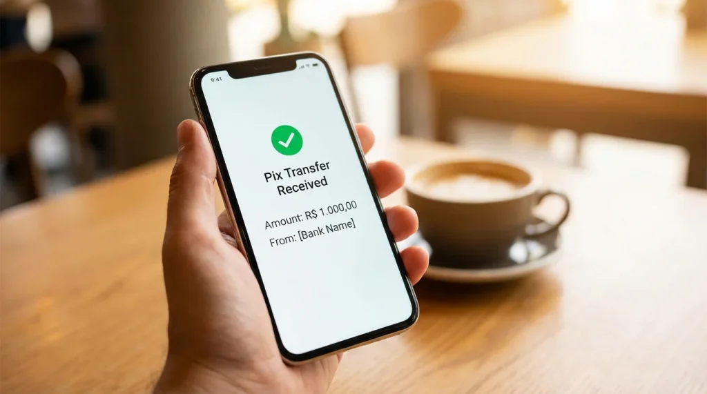 Notificação de transferência Pix recebida no smartphone