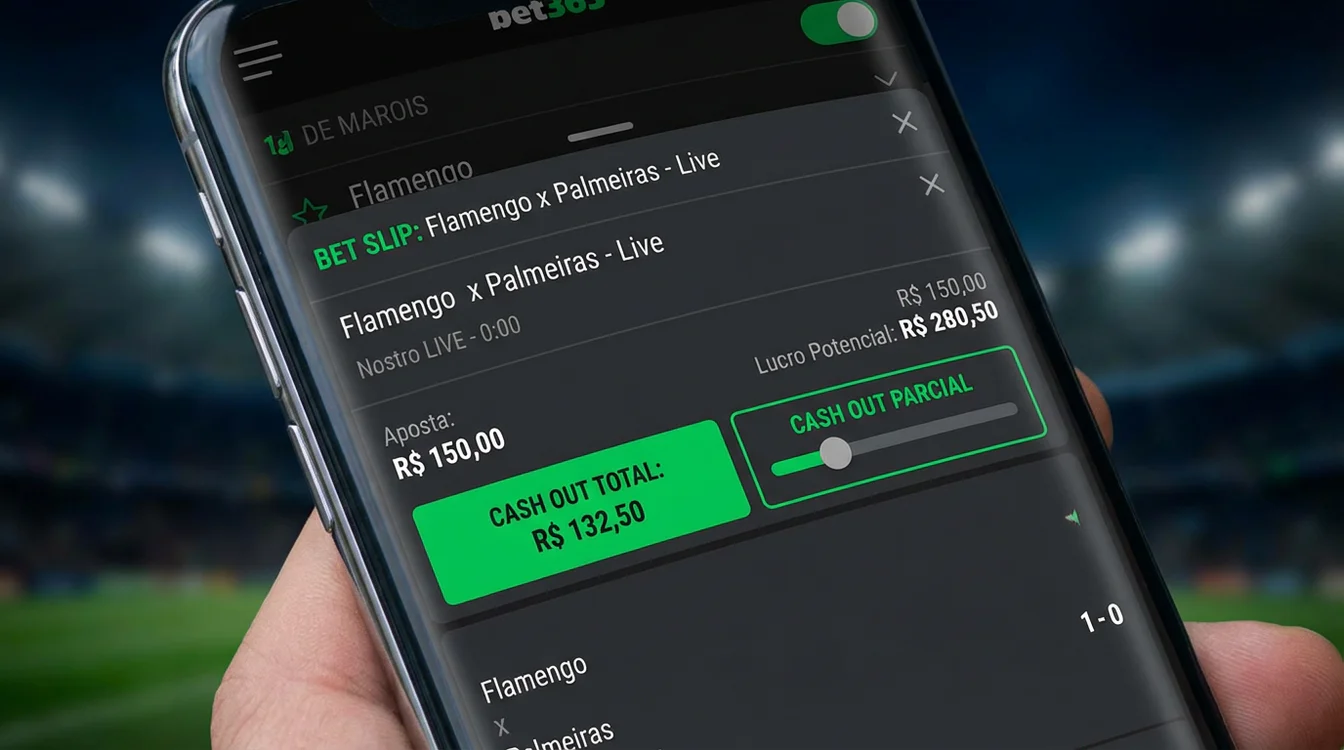 Interface de aplicativo mostrando opções de cash out total e parcial