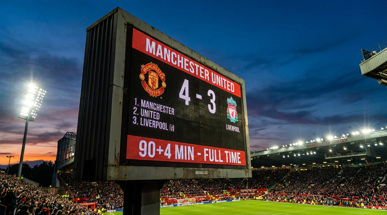 Placar de jogo de futebol mostrando resultado com múltiplos gols