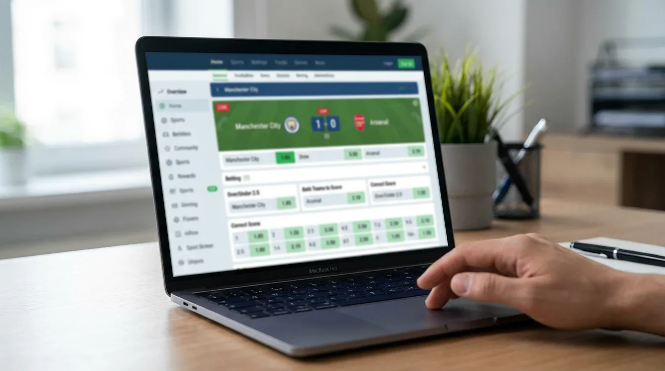 Interface de plataforma de apostas mostrando partida de futebol com odds