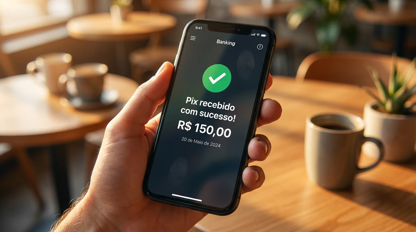 Tela de aplicativo bancário mostrando transferência Pix recebida