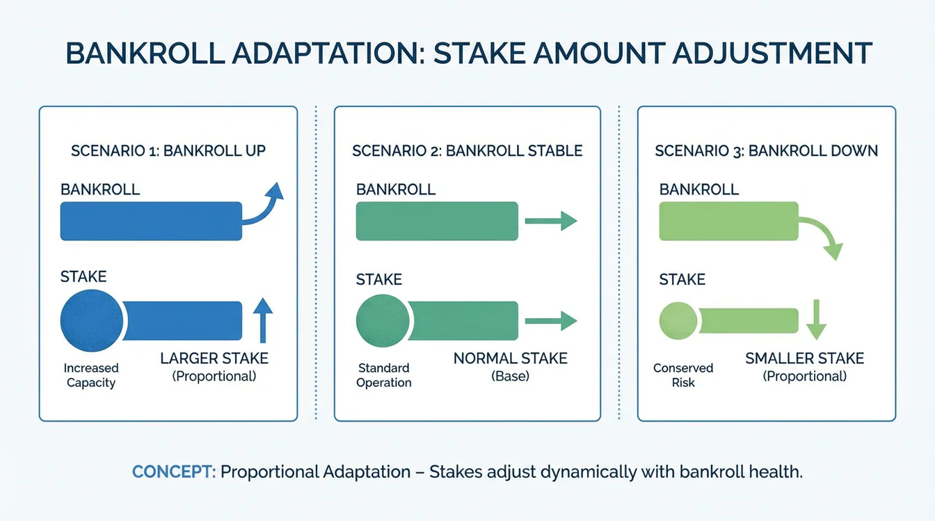 Gráfico mostrando adaptação de stake conforme variação da banca